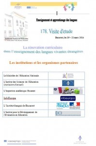 Vizita de studiu 178 La rénovation curriculaire dans l’enseignement des langues vivantes étrangères,  ISE, 19-21 martie 2014