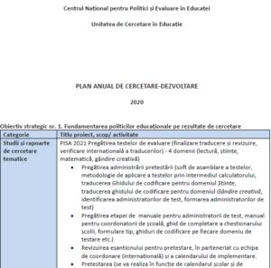 Plan anual de cercetare-dezvoltare 2020